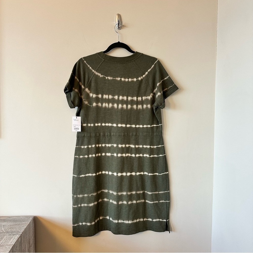 NWT-SONOMA OLIVE GREEN TIE DYE COTTON BLEND SHORT SLEEVE DRESS (Size:Large) - Picture 2 of 8